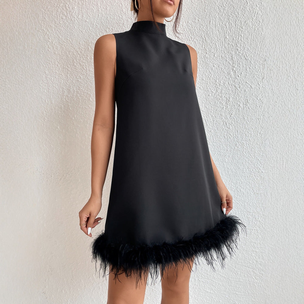 fashionnew arrival half turtleneck sleeveless short skirt raw edge hem slimming lookeleganta-line version dress
