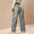 Amazon tiktok pinduoduo export fashion american retro distressed patchwork wide leg plus size jeans women's summer
