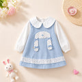 Girls' dress - spring/autumn  new collection - baby girl faux two-piece doll collar princess dress - stylish bunny dress for toddlers