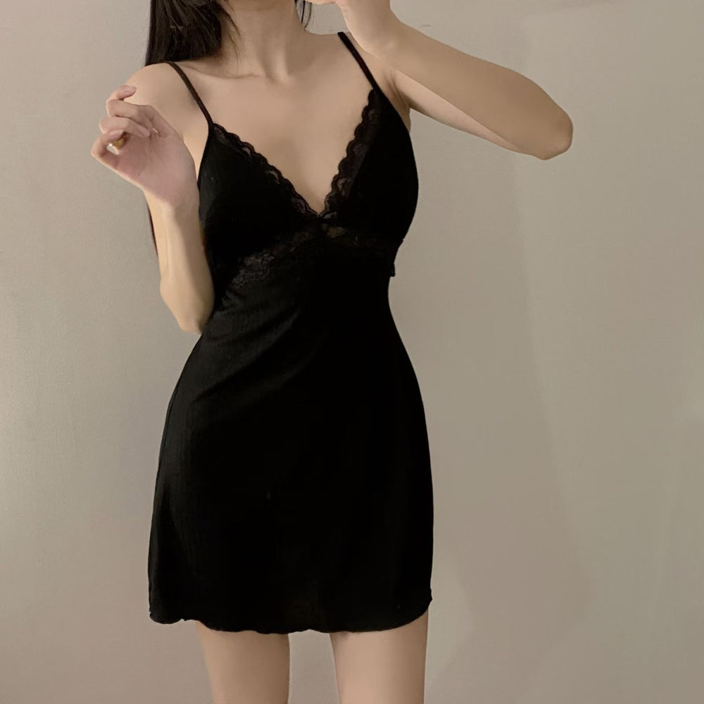 Lace suspender nightgown nightgown for women in summer with breast pads thin pure lust style women's suspender pajamas outwear ice silk