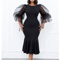 D172  independent station mesh splicing fishtail dress european and american fashion large size hip-covering cross-border dress