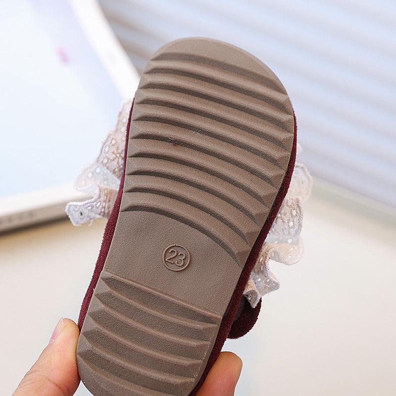 Insfrench small leather shoes  spring autumnew arrivalk-stylegirllace princess shoes soft bottom beanie shoes