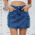 export women's summer   new washed american retro denim cargo pocket mini skirt
