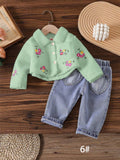 New autumn cross-border baby & toddler fleece-lined embroidered jacket & heavy-duty washed denim pants two-piece set