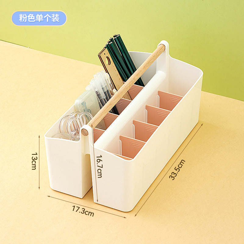 Hand-held colored pen marker storage box, grid large-capacity pen holder, finishing, student brush desktop stationery storage box