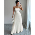 Amazon european goods summer fashion elegant solid color pleated waist-defining long slip dress