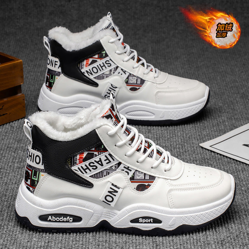 2025 winter men's fleece-lined high-top sneakers: trendy, versatile, chunky sole casual dad shoes for men