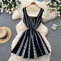 Export french jacquard sleeveless elegantknittingdress women's summer work clothing waist a-line knitting short skirt with flap pocket pants
