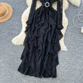 Frenchclassy stereo flower rufflespatchworklong sleeveslacedress women's accessible luxuryelegance dress long skirt