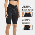 European and american style cross-waist athletic leggings for women, double side pockets, seamless (no t-line), high-elasticity, butt-lifting, 5-inch yoga pants dk197