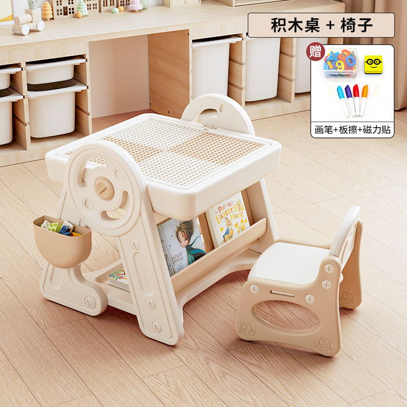Qiao Le Bear Multifunctional building block table Children's drawing board Large particle puzzle baby toys Boys and girls game table