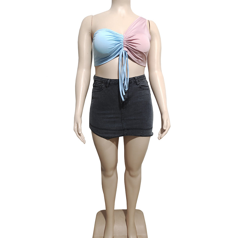 Fashion cross-border women's clothing  denim short skirt summersexy high elasticity asymmetrical high waist hip skirt