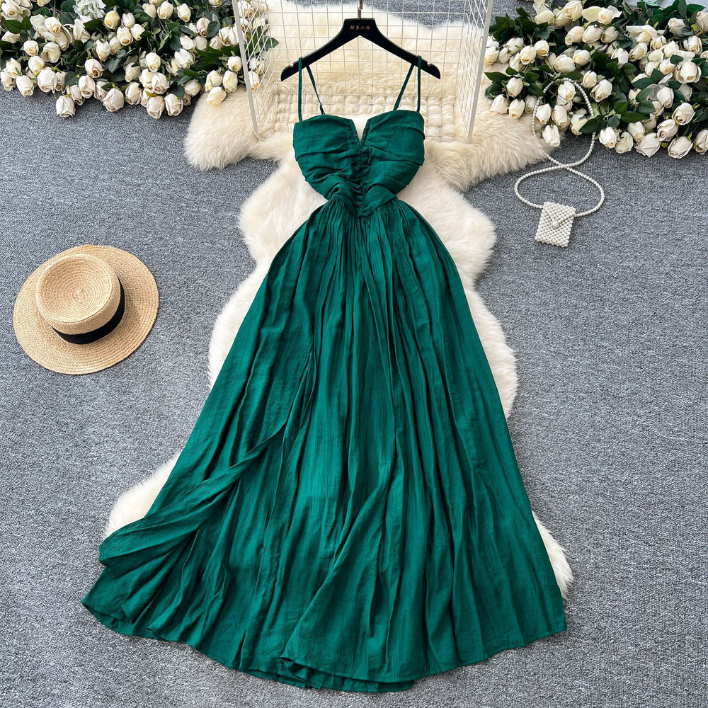 Accessible luxuryfashion suspender dress for women summer sexy backless strap pleated sense of design hot girl long skirt dress