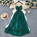 Accessible luxuryfashion suspender dress for women summer sexy backless strap pleated sense of design hot girl long skirt dress