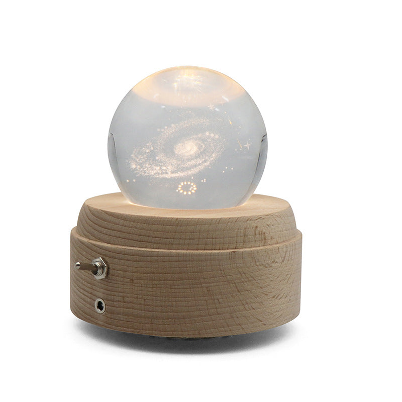 ins girl bedside lamp music box crystal ball wooden base music box charging luminous rotating music box