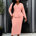 Fashionable banquet fitted ruffle hem bodycon dress - work-ready professional v-neck beaded elegant dress