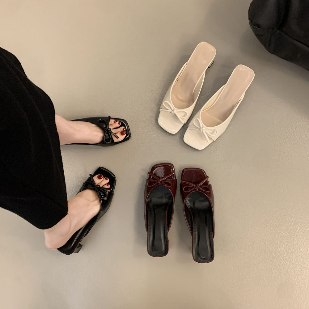 French bow chunky heel sandals - women's summer 2025 new collection - plus size open toe heels for export