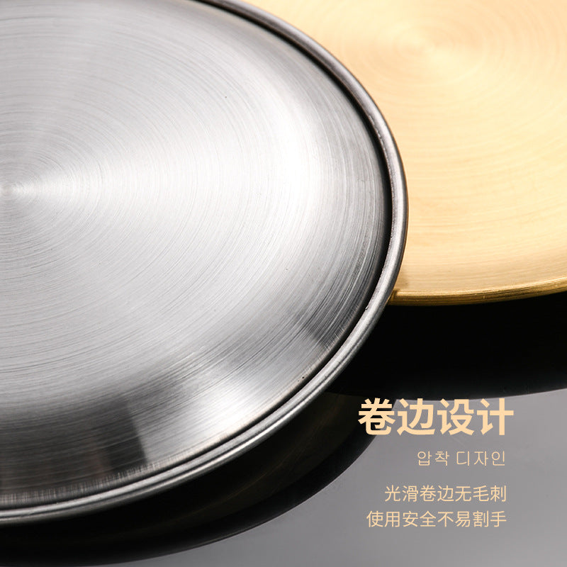 Stainless steel korean bbq plate - gold round platter - buffet bone dish - dessert/snack plate - sushi/fruit breakfast tray