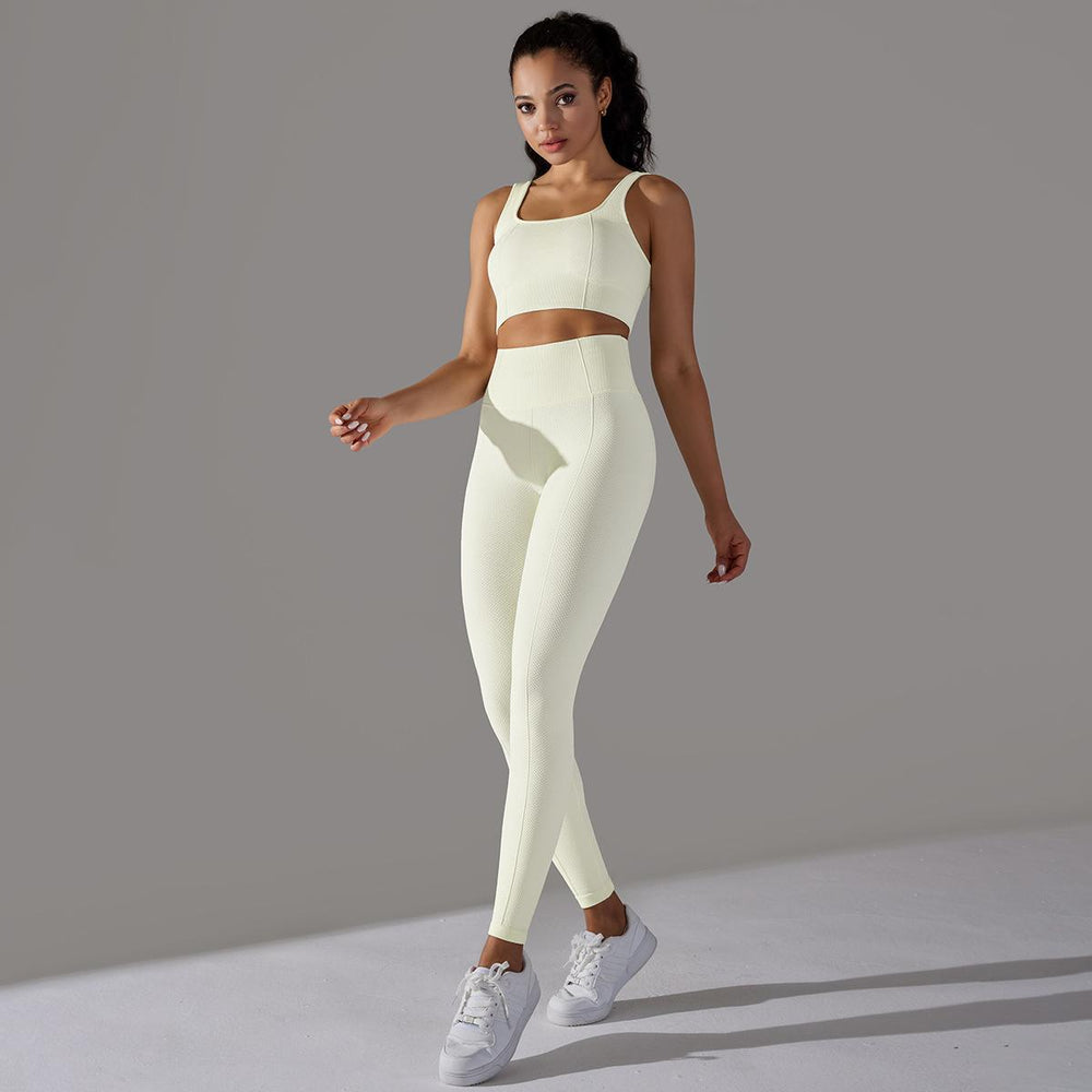 new arrival seamless jacquard knitting yoga wear breathable tight sports suit high waist hip lifting running fitness wear