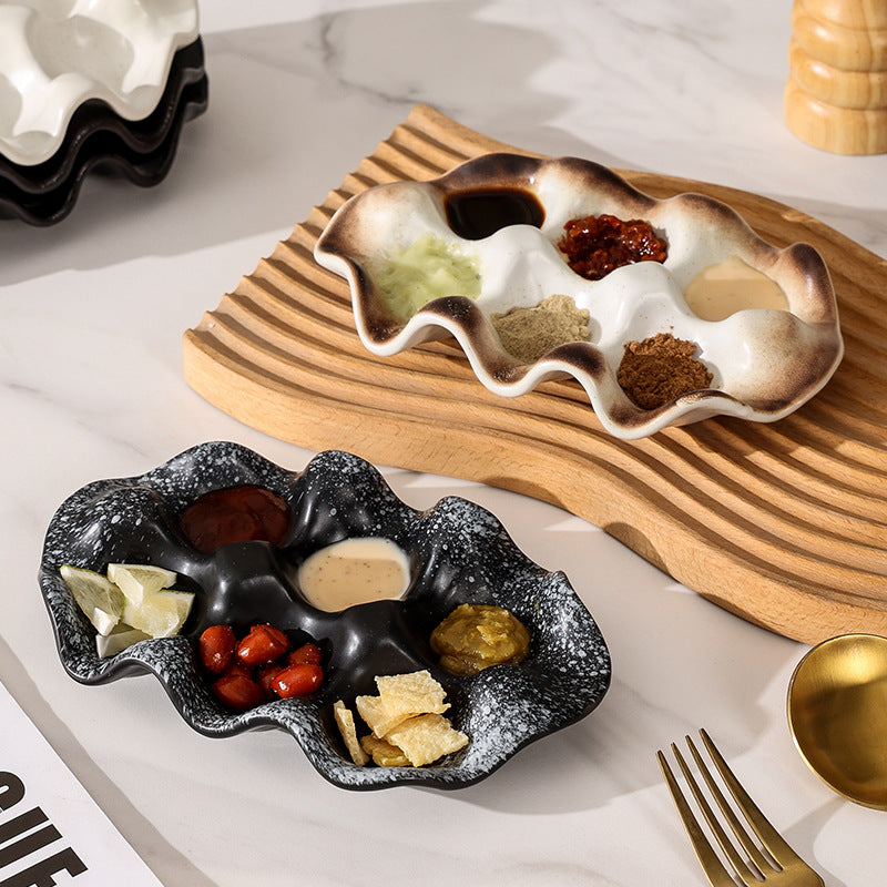 Retrofor homestylish ceramic egg tray creative high-looking divided dipping ceramic dish vinegar dish tray