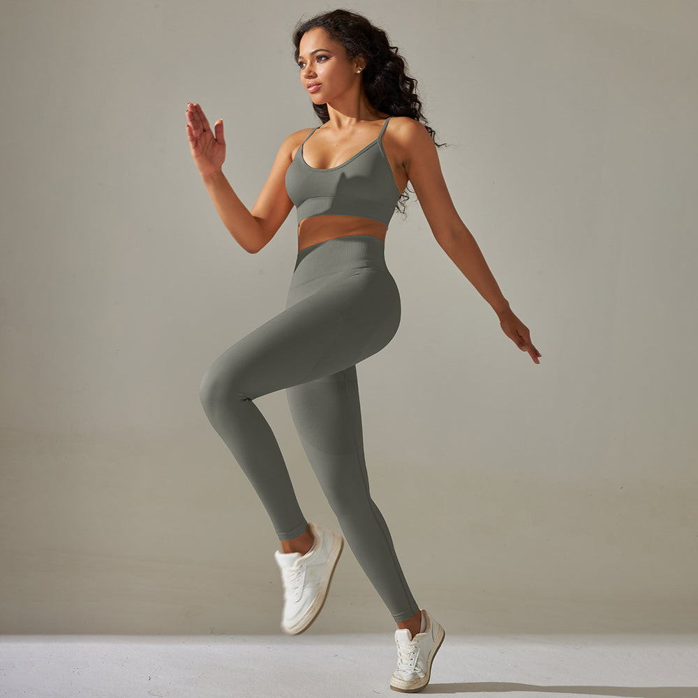 fashion seamless knittingpure color back belly tightening butt lifting intimates yoga suit running fitness nine-point pants