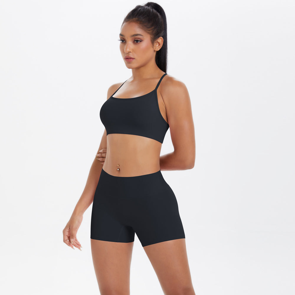 New outdoor casual cloud-like athletic yoga set - quick-dry, compression, criss-cross back, butt-lifting shorts workout outfit