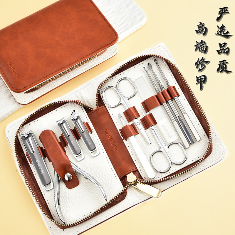 New stainless steel nail clipper set, 7-piece manicure tool kit with premium leather case - wholesale