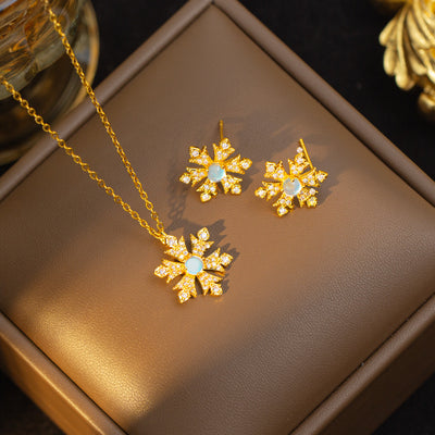 [titanium steel] k-stylefashion snowflake necklace earrings cold and simple pendant light luxury classy sense collarbone chain jewelry