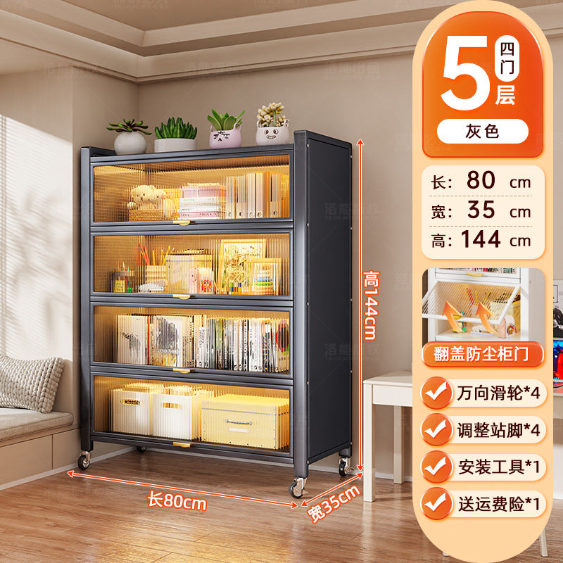 Steel dust-proof bookcase crevice bookshelf living room vertical cabinet with door locker bedroom narrow cabinet floor storage cabinet
