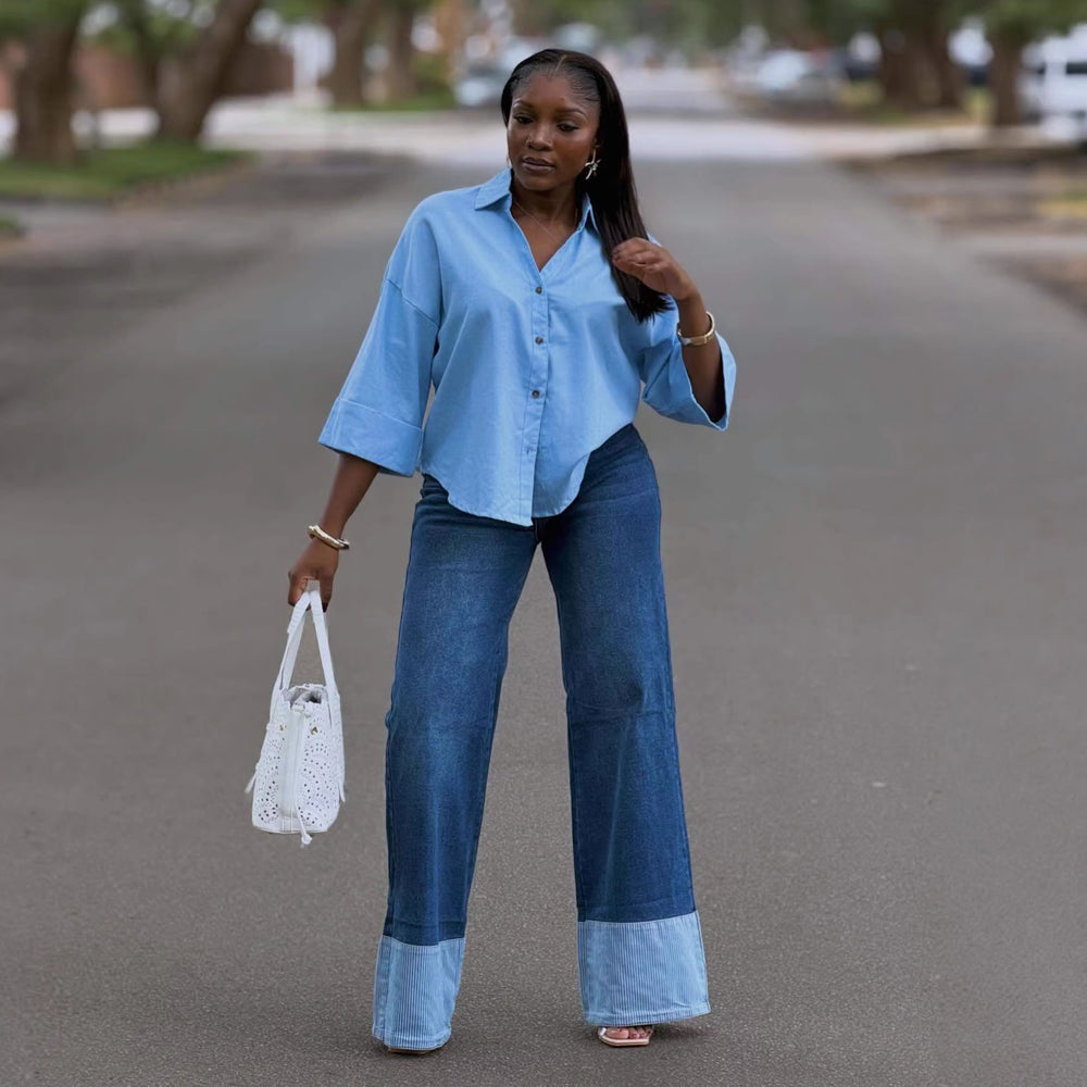 European and american cross-border women's fashion:  summer new arrival - elegant casual solid color turn-down collar loose fit designer shirt top for women