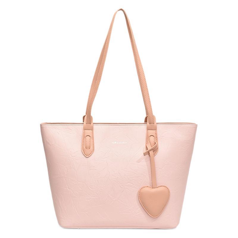 College students are versatile in class, summer and summer, large-capacity commuting tote bag, women's new silver peach heart shoulder bag