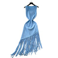 new european and american  cross-border e-commerce women's sleeveless slim-fit tassel french summer cinched waist maxi dress