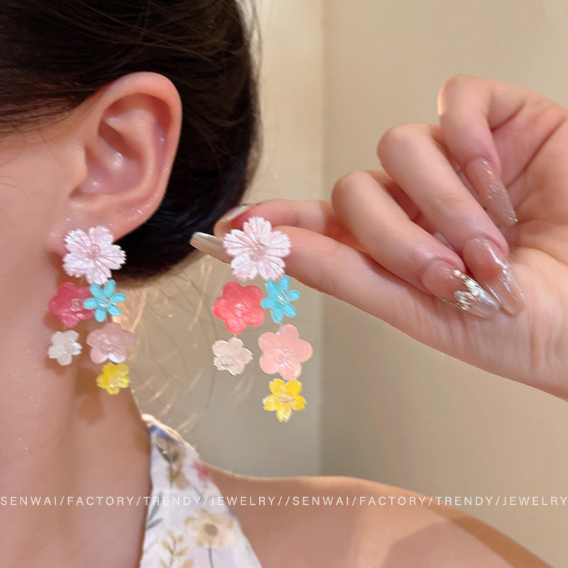 Dopamine floral tassel earrings - women's chic, high-end, unique, and beautiful earrings