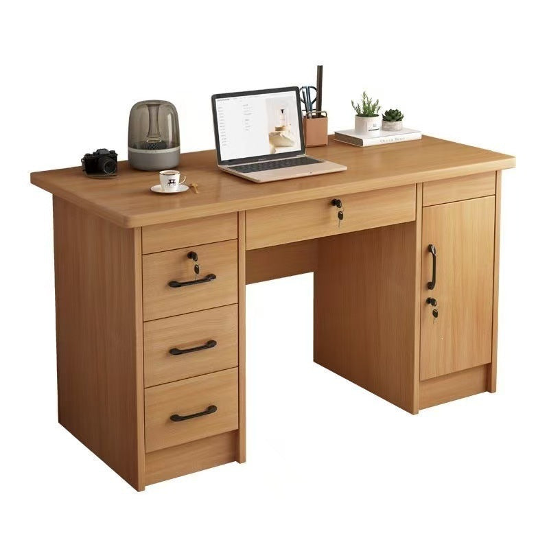 Office desk with lock, workstation with drawers, desk and chair set for employees, home desktop minimalist computer desk