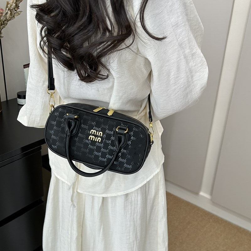 Retro portable bowling bag women's 2025 summer new niche printed pillow bag versatile fashion messenger bag