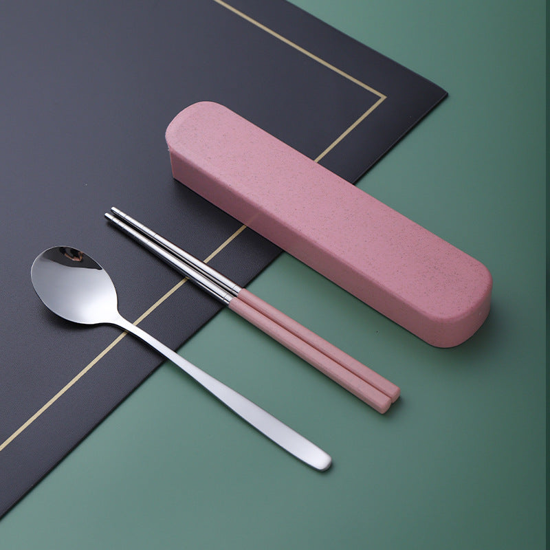 Daoqi Stainless Steel Portable Tableware Set Outdoor Travel Tableware Three-piece Set Storage Pull Box Spoon Fork Chopsticks Wholesale