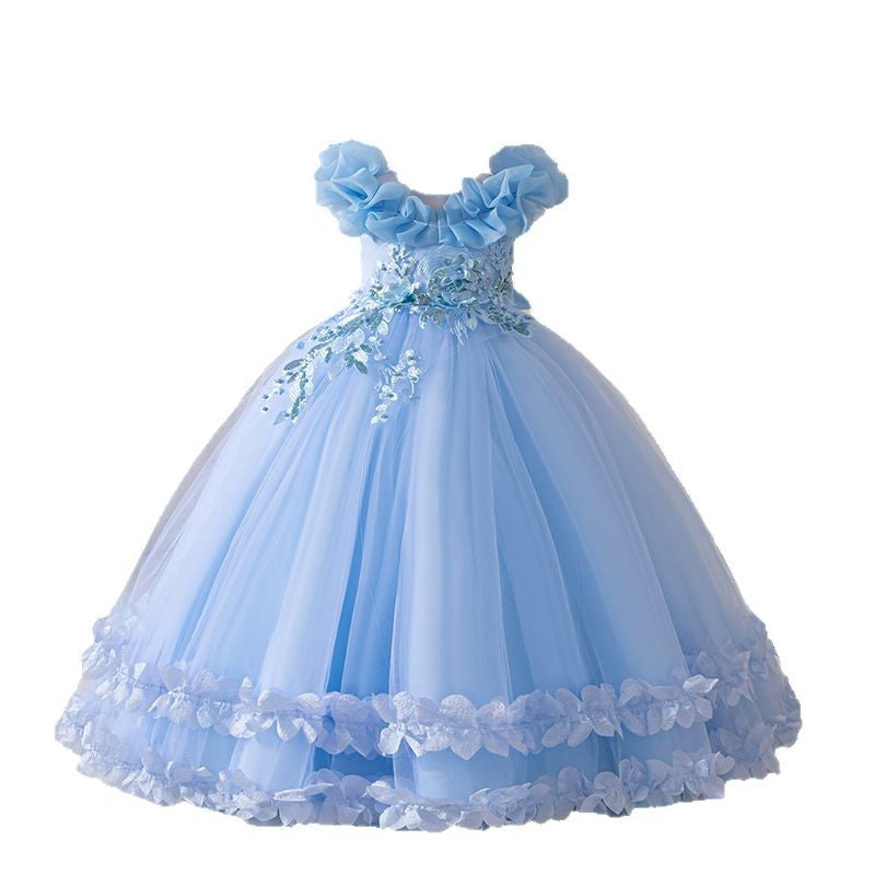 Export ready-made girl dress longembroidered mesh girl princess dress flower girl wedding dress classykids skirt