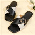 2025 summer new women's flat sandals - leather strap outdoor slides - black thong sandals
