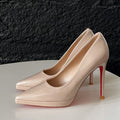 Yx patent leather high heels women's pointed toe waterproof platform non-fatigue stiletto heels commuter nude flats red sole high heels