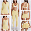 Contrast color bra tops long sleeves short sleeves pants shorts skirts pleated skirts zipper outwear yoga clothes six-piece suit