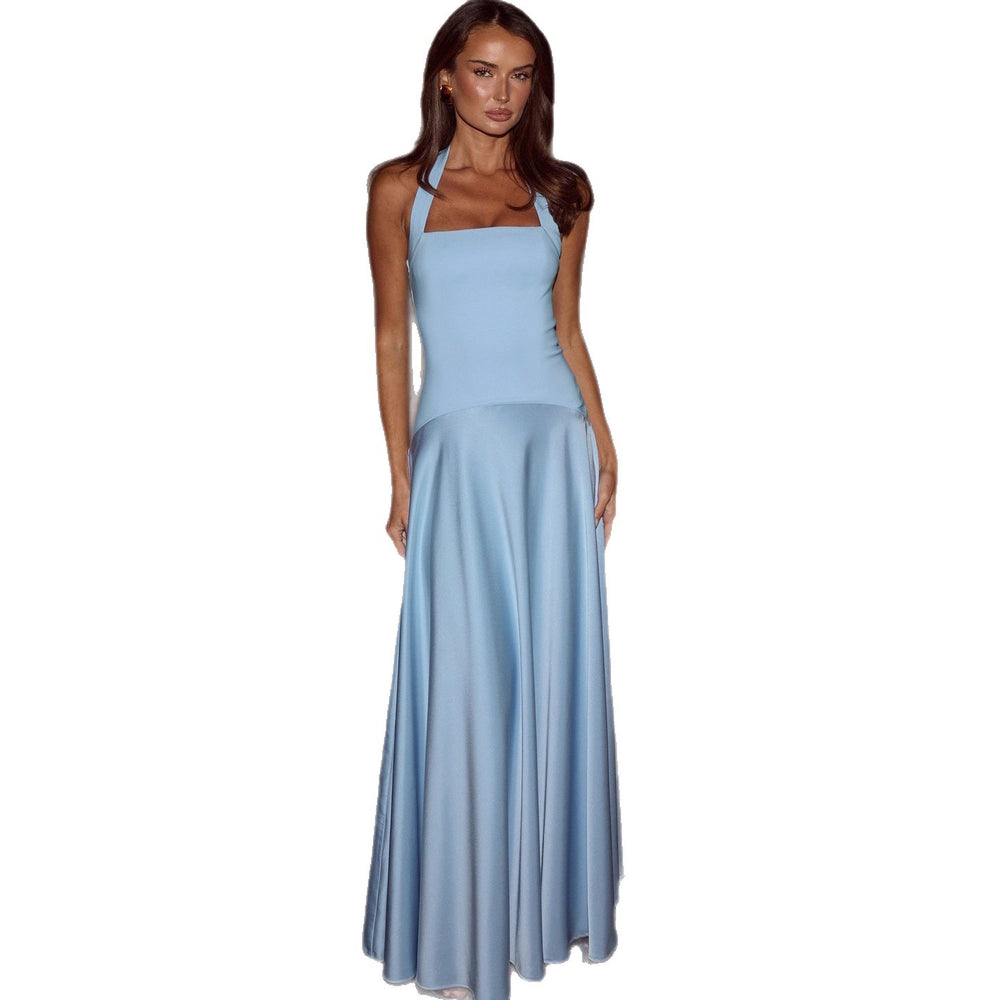 Aliexpress fashion style women's clothing  summer new arrivalelegant waist long skirt halter patchwork backless dress women