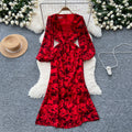 European and american style printed bubble sleeve dress - women's autumn slimming, figure-flattering, mature, chic, and exquisite long dress