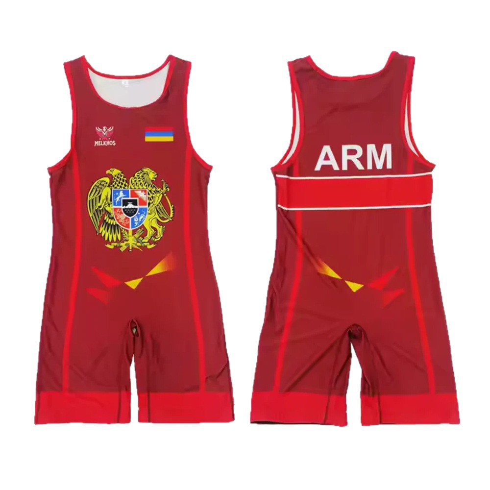 Sublimation full body print men's one-piece wrestling suit custom match weightlifting suit men's and women's free wrestling one-piece vest