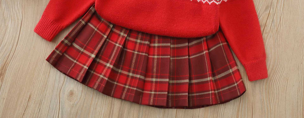 Girls' fall/winter sweater: thickened red base layer with bow and bear design - winter knitted wool sweater for big kids