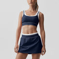 new arrivalfake two-piececontrast color white striped suspender running sports intimates bra tennis skirt yoga suit