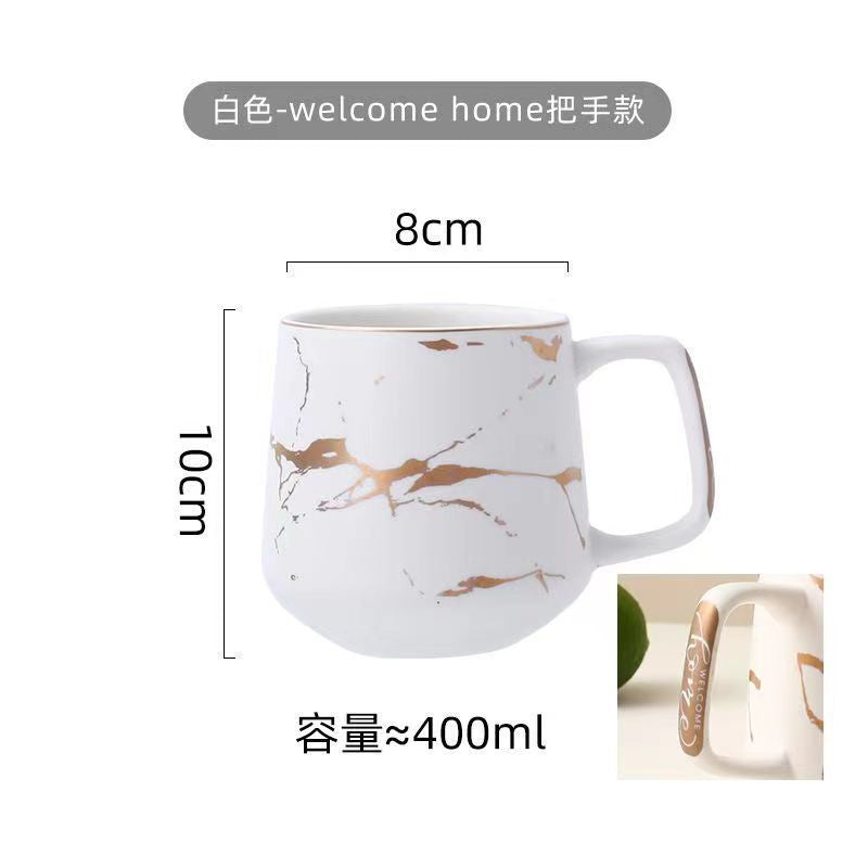 Minimalist ins style mug with lid and spoon - large capacity, nordic design, gold trim ceramic mug - wholesale for couples' gifts