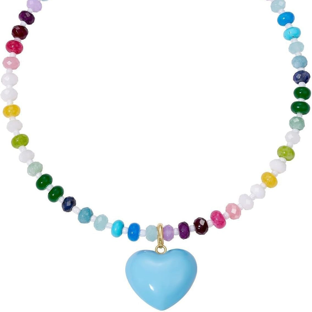 Trendy dopamine crystal seed bead necklace - red glass heart, unique beaded heart, sweet & spicy girl jewelry