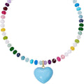 Trendy dopamine crystal seed bead necklace - red glass heart, unique beaded heart, sweet & spicy girl jewelry