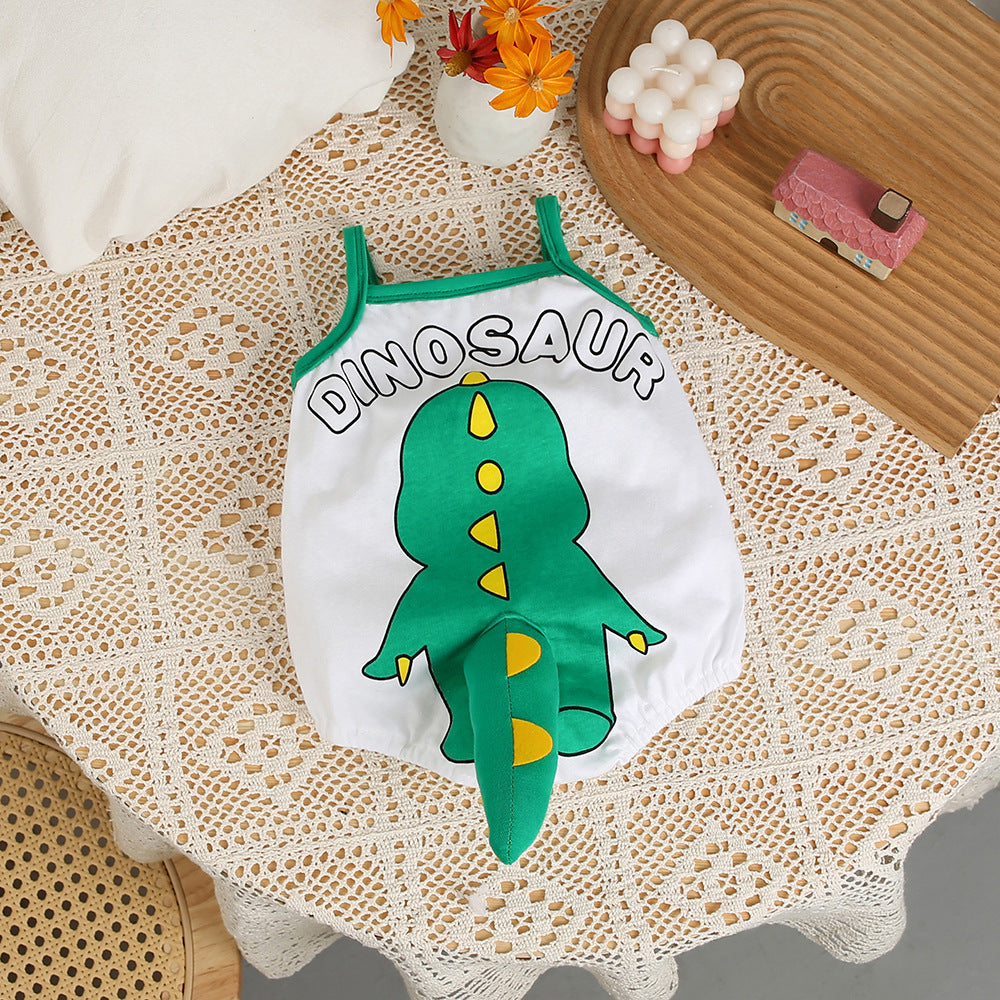 K-style summer baby clothes thin loose triangle khaki suspender bag butt baby cartoon cute one-piece