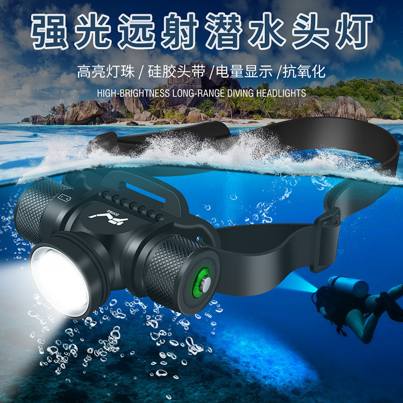 Cross-border new diving headlight LED rechargeable strong light flashlight, professional outdoor lighting waterproof and super bright diving light